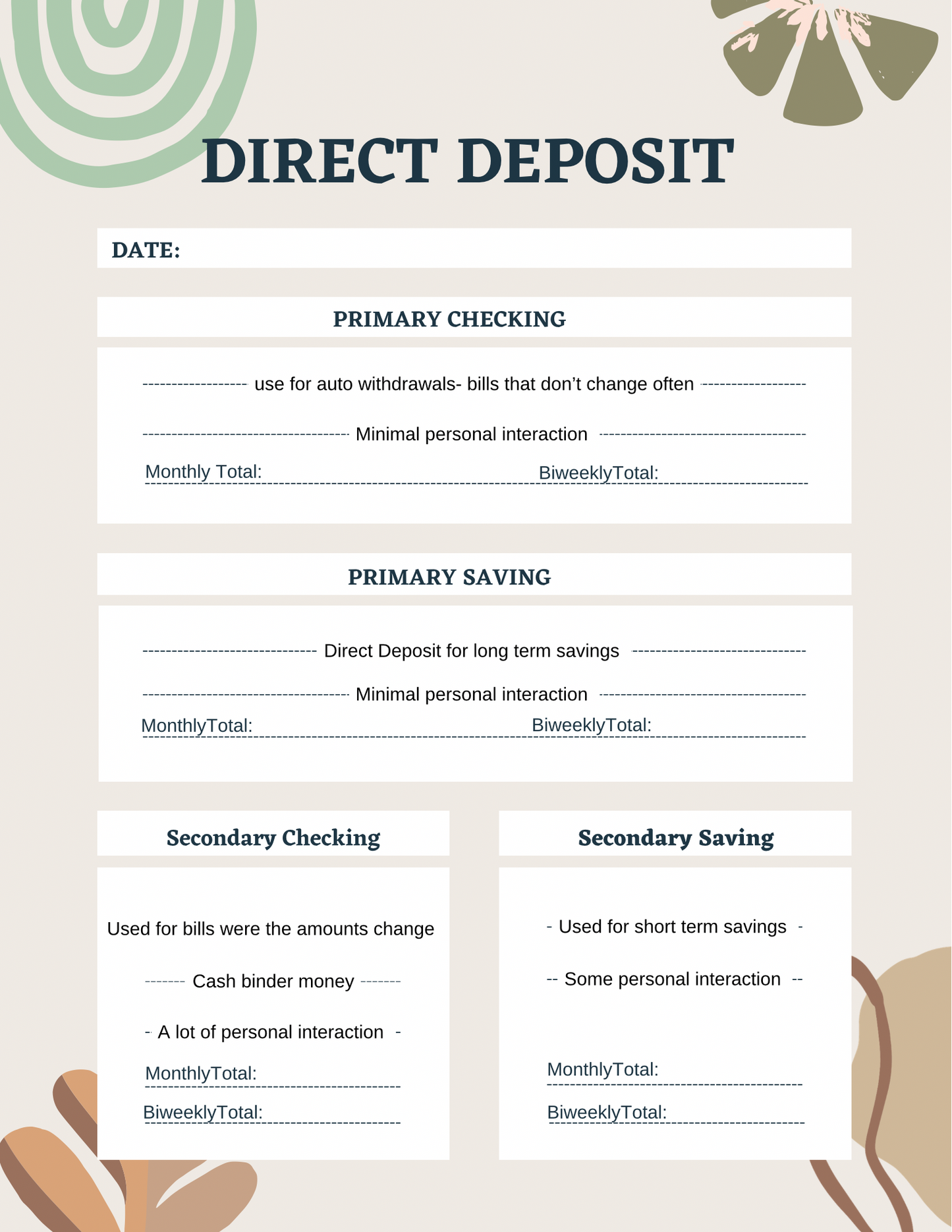 PDF- Direct Deposit Worksheet