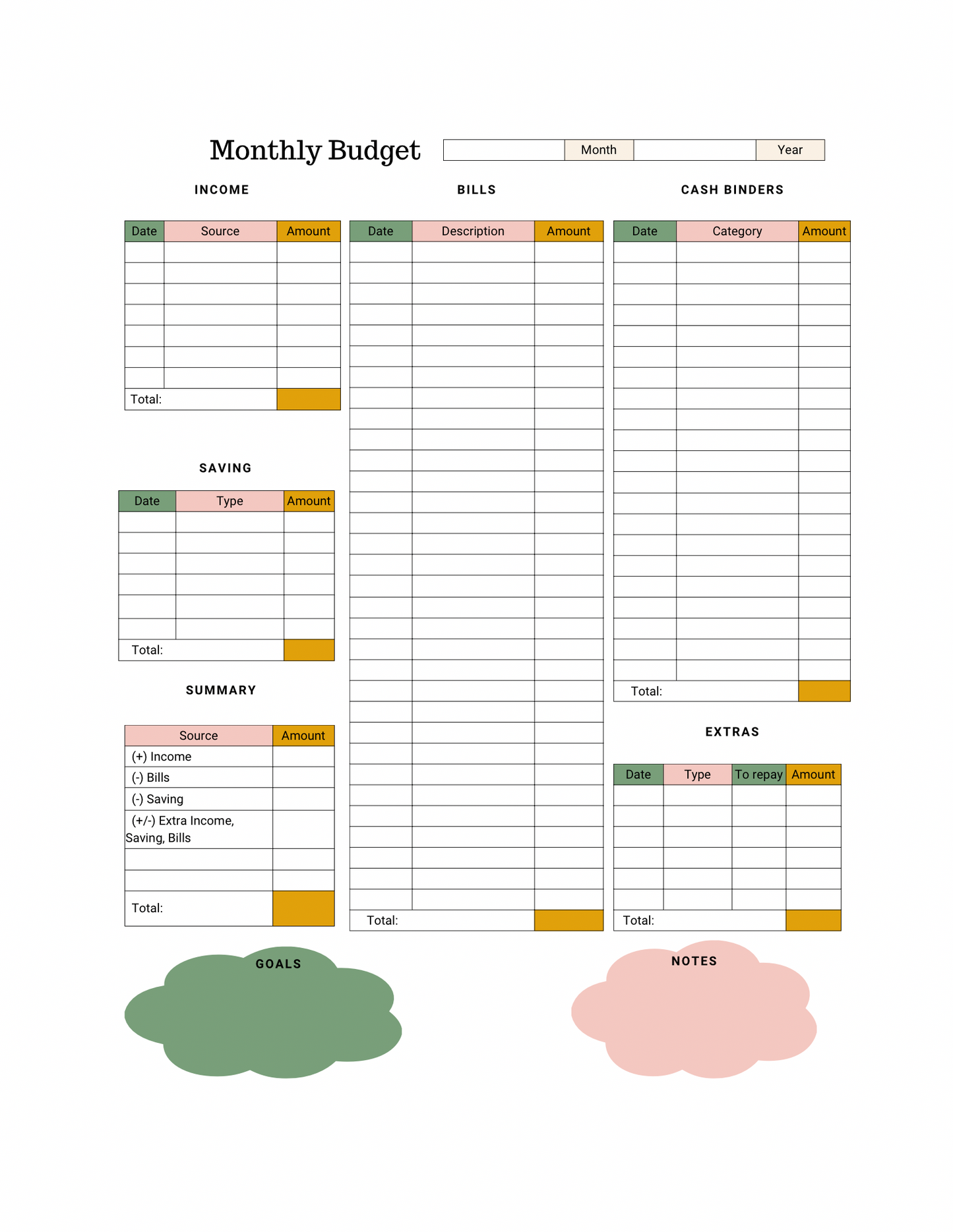 PDF- Monthly Budget Worksheet- Digital Copy Only